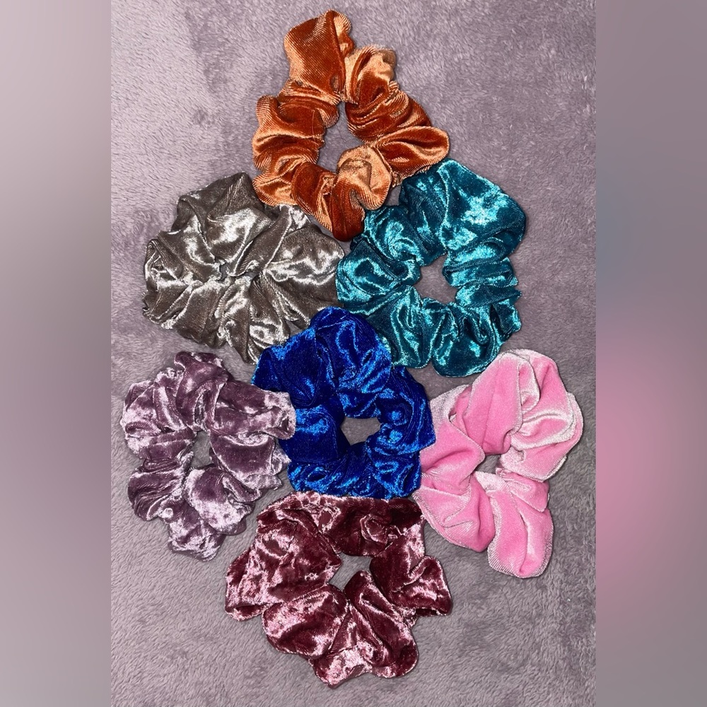 Set of 7 Velvet Scrunchies in a Variety of Colors